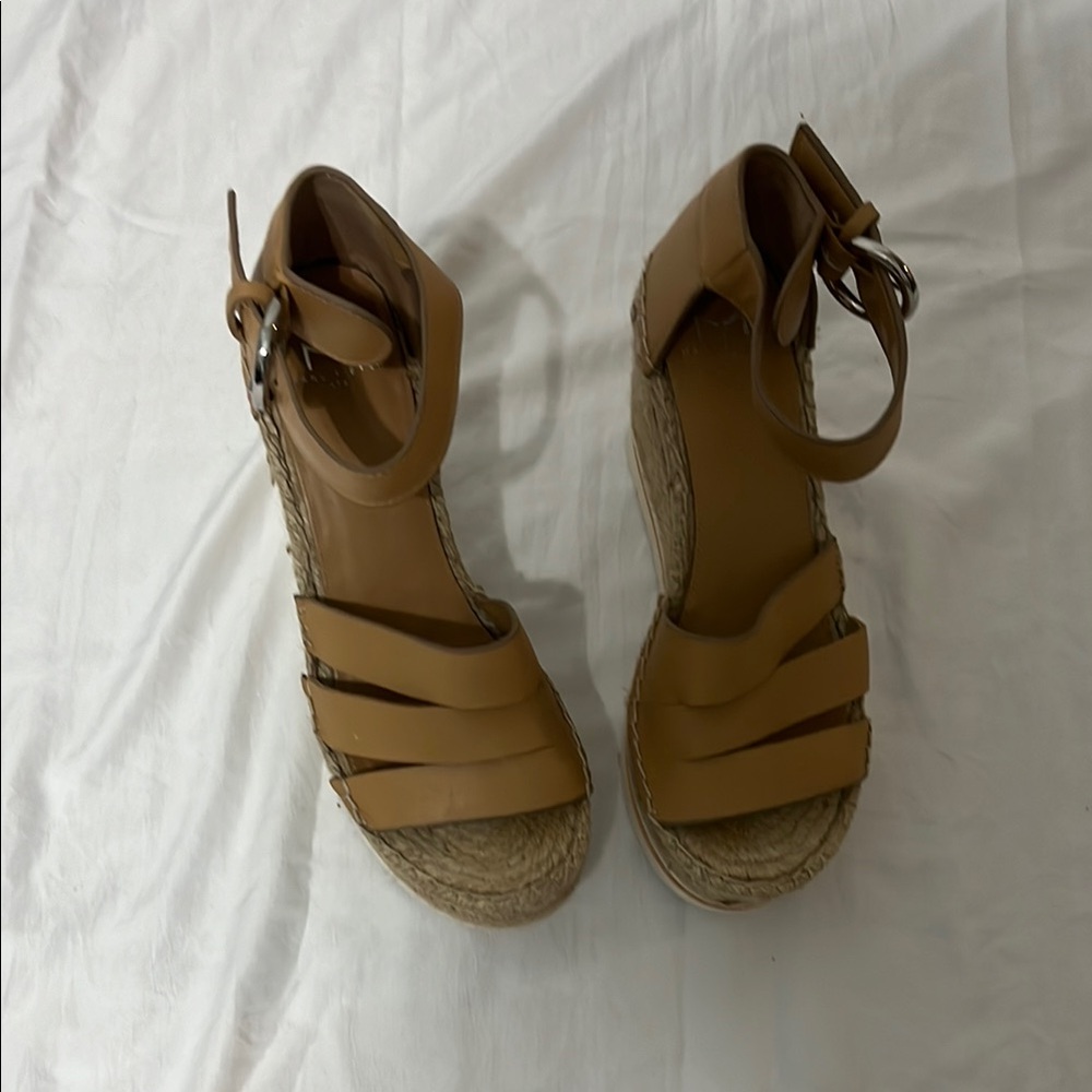 Marc Fisher Tan Espadrille Sandals with Ankle Strap